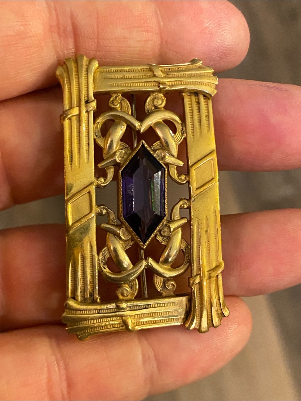 Antique G.L.P. George L. Paine Art Nouveau Purple Stone Brooch c. 1909–1922